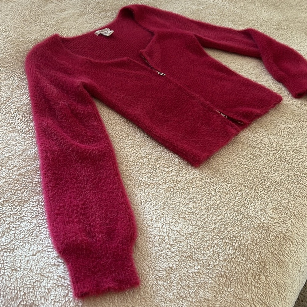 Sincerly Jules Fuzzy Raspberry Zip-Front Cardigan - Picture 4 of 8